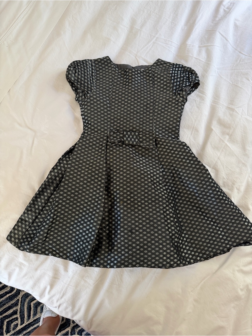 Jacadi Anthracite and Silver Fit and Flare Dress with Cap Sleeves